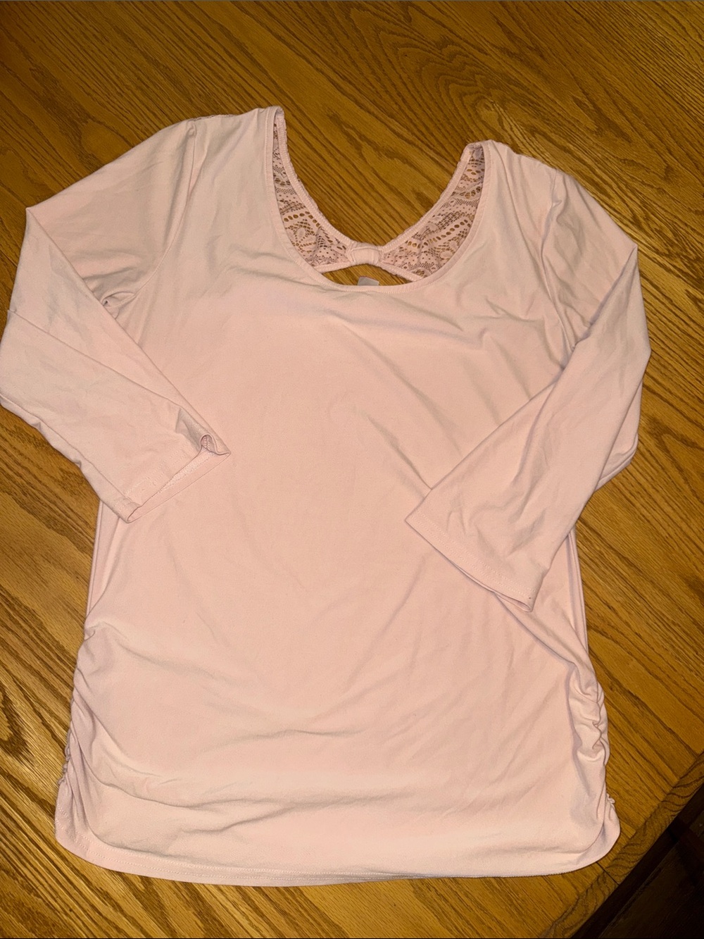 No Boundaries Light Pink Lace-Back 3/4 Sleeve Top